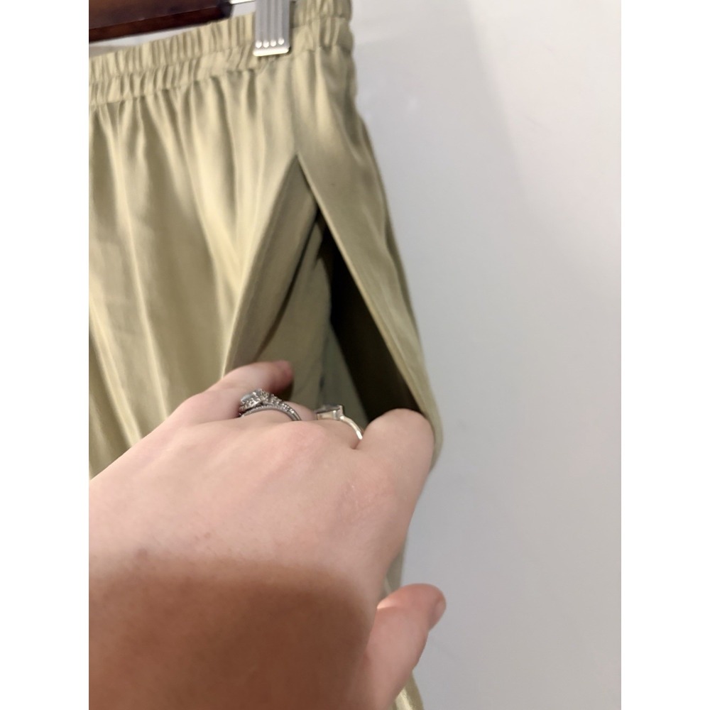 Vintage Emma James 100% Silk Olive Green Pull On Wide Leg Pants Women's 12 - Picture 6 of 7